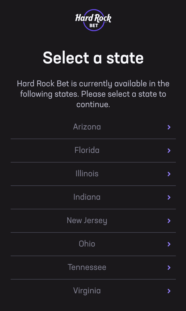 Hard Rock Bet Select Your State